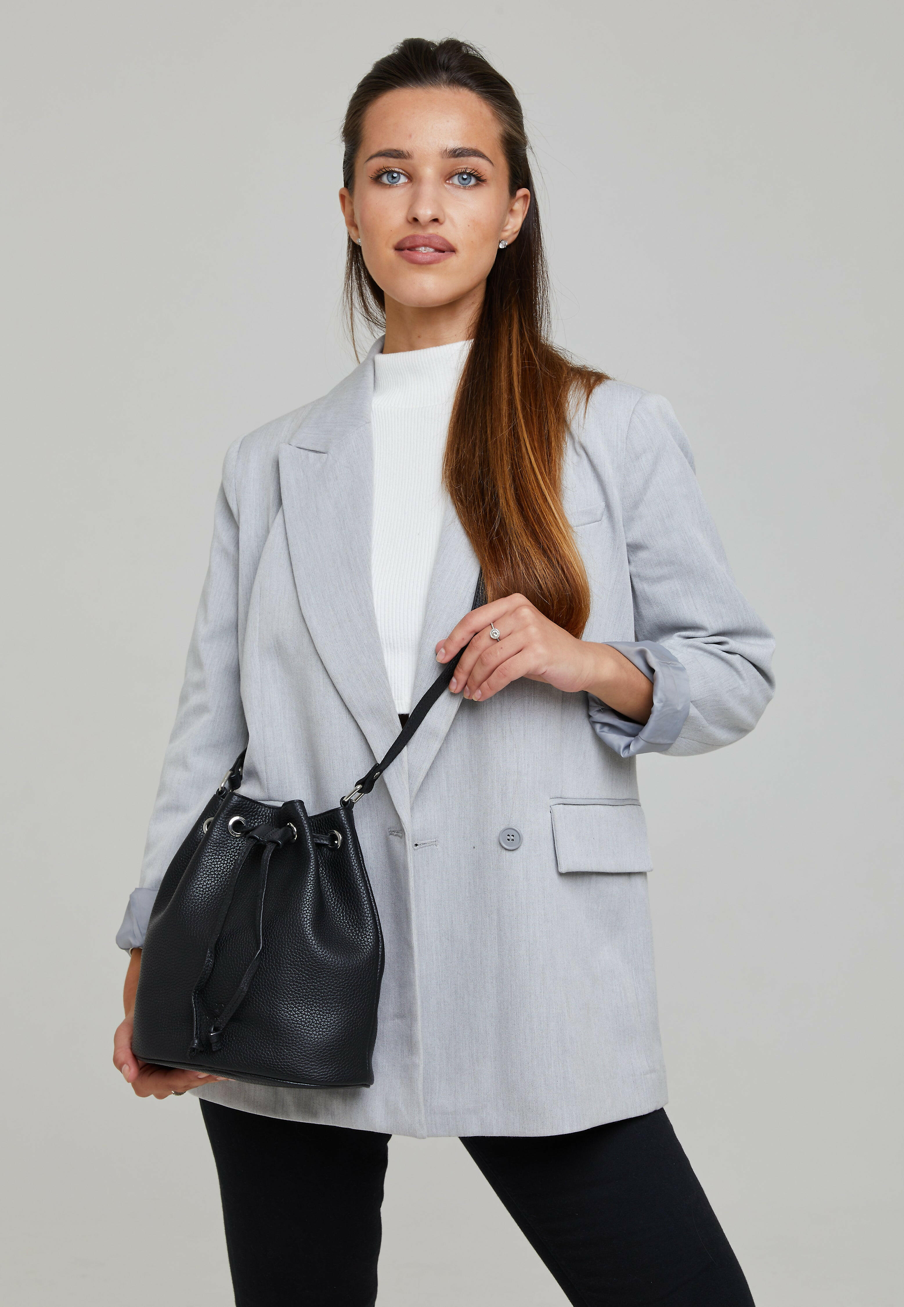 Schwarze Leder-Bucket Bag für Frauen