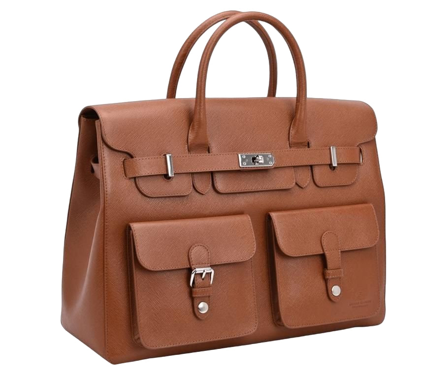 The Alvoro Cow Saffiano Unisex Bag Cognac - Indian Cobbler Switzerland